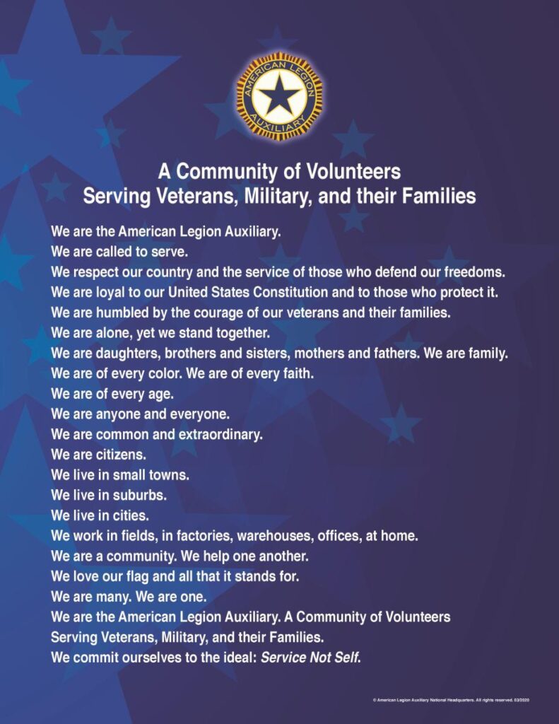 American Legion Auxiliary declaration of service